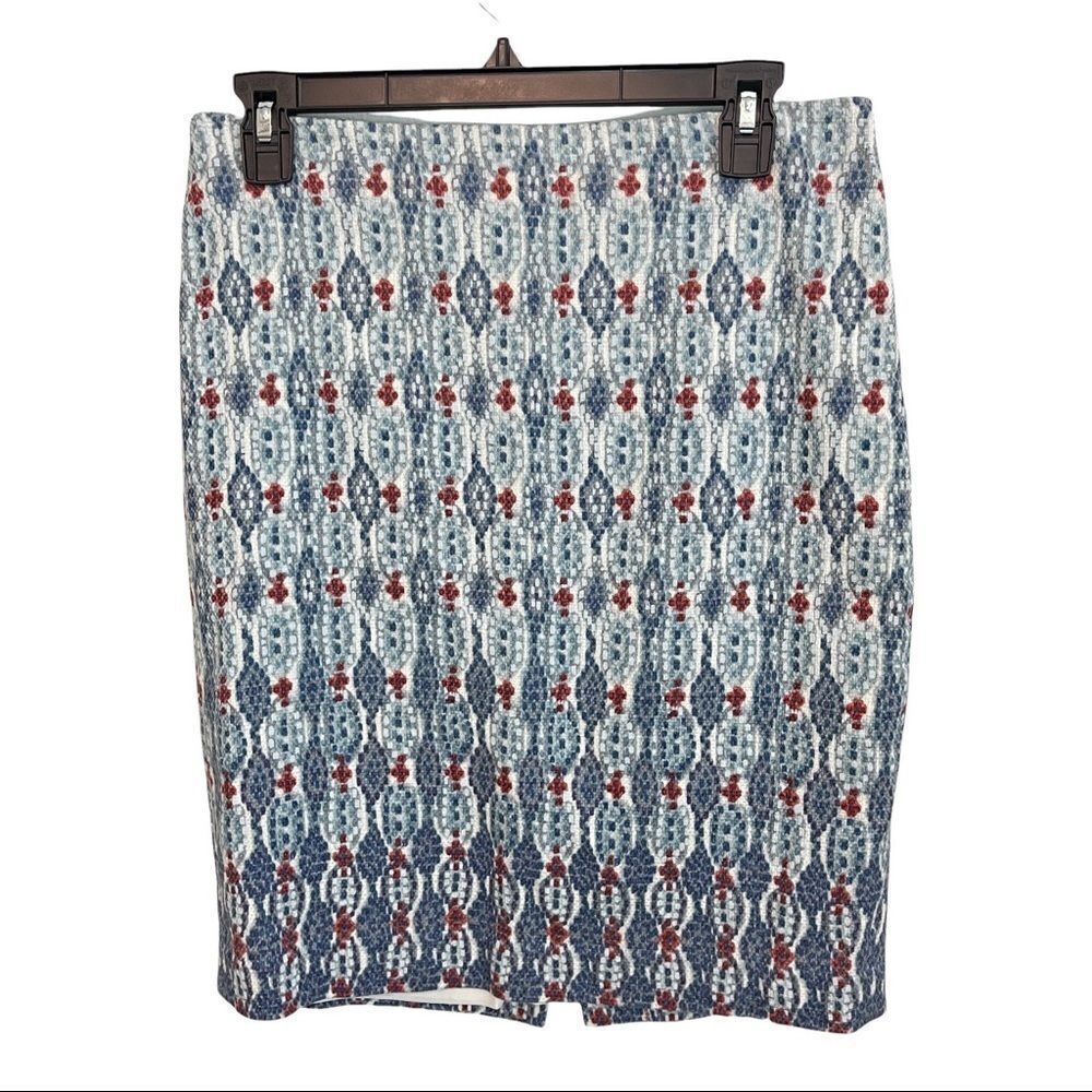 Ann Taylor Loft‎ Blue Geometric Print Pencil Skirt- 6